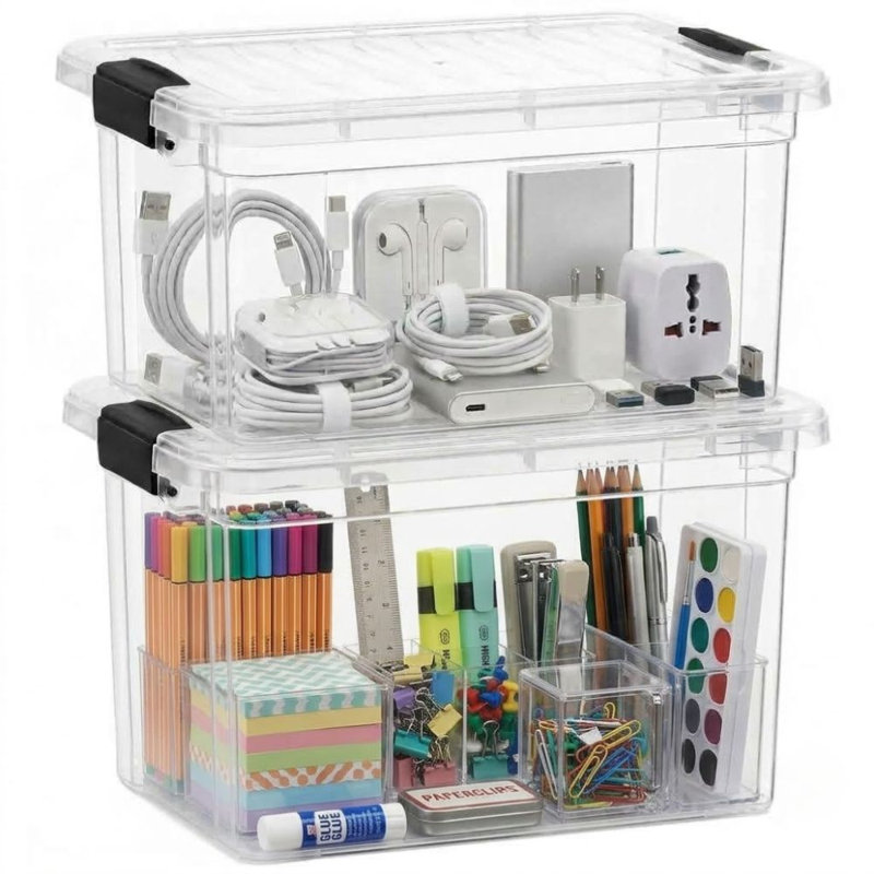 Superio 2,4 pte Mini bac de rangement transparent avec couvercle, boîte de rangement en plastique pour la maison, 2,4 pte