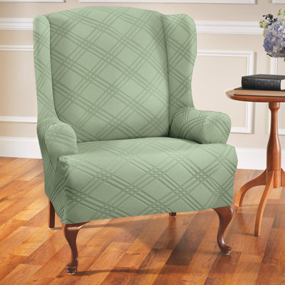 Double Diamond Stretch Box Cushion Wingback Slipcover