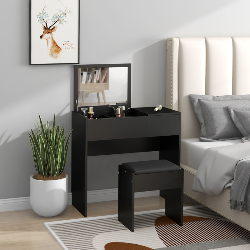 Ensemble de coiffeuse avec miroir et tabouret rembourré pour la chambre à coucher