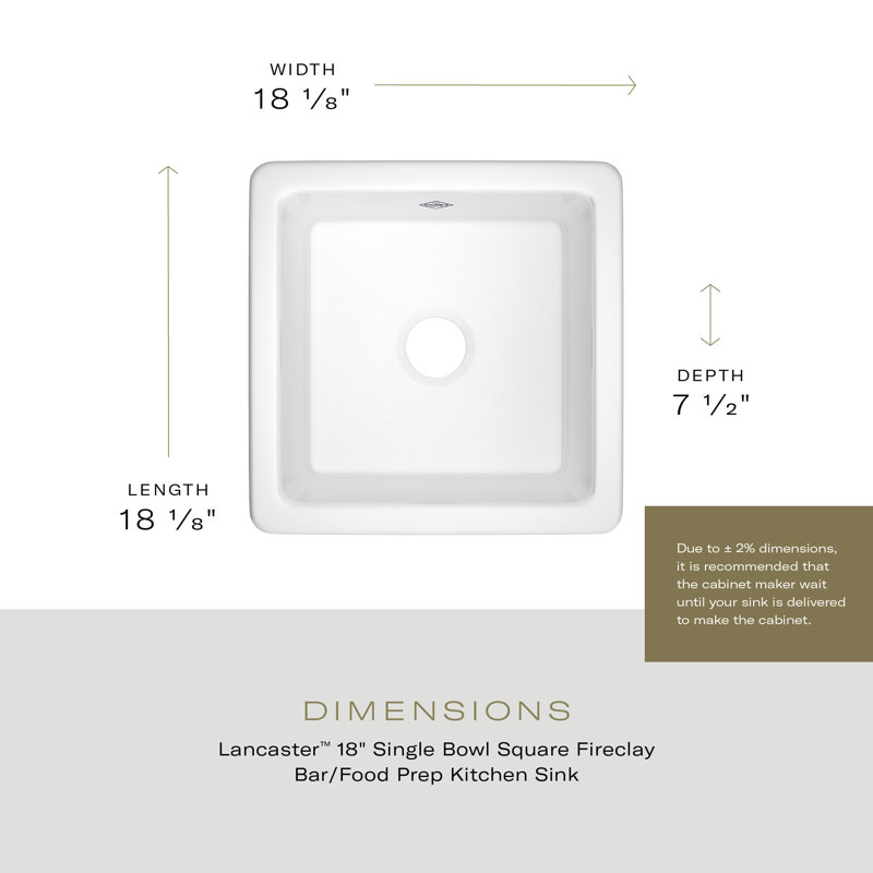 Lancaster 18" Single Bowl Square Fireclay Bar/Food Prep Kitchen Sink, White