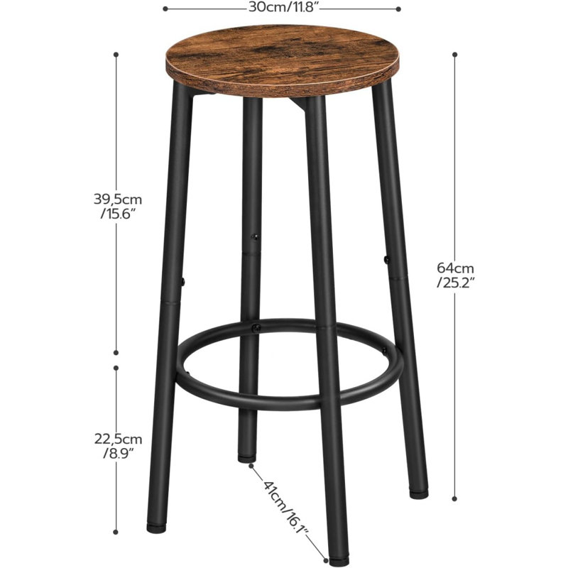 Bar Stools, Set Of 2 Bar Chairs, Kitchen Round Height Stools With Footrest, Breakfast Bar Stools, Sturdy Steel Frame, For Dining Room, Kitchen, Party, Easy Assembly, Rustic Brown