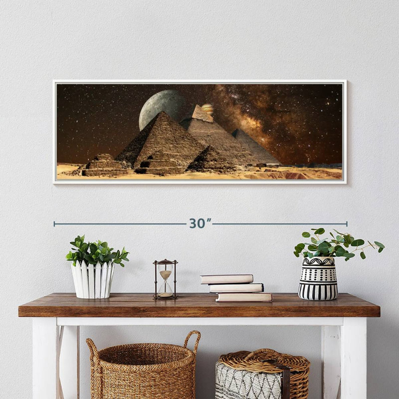 Cosmos Over Egyptian Pyramids, Floating Frame White, 31" X 11"