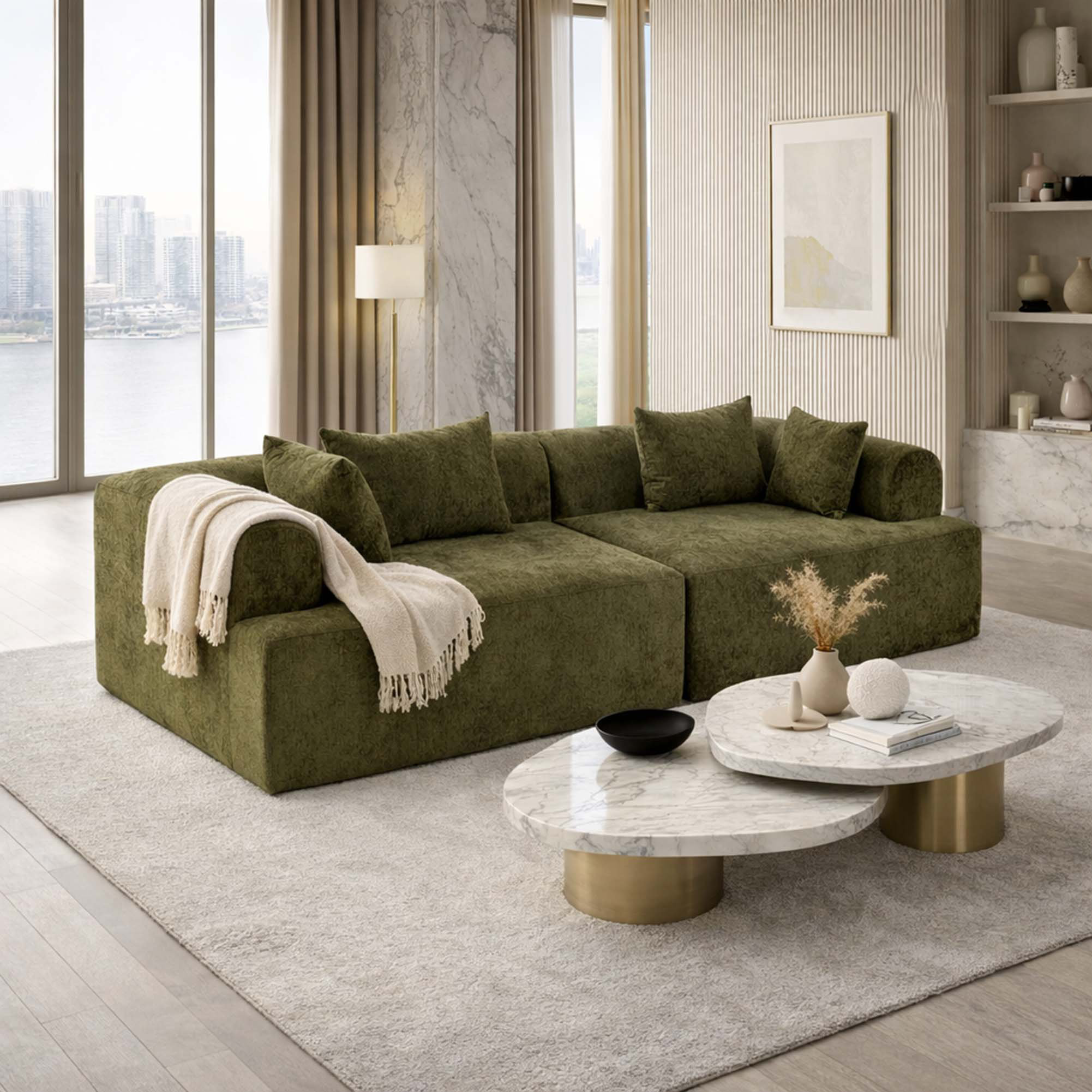 Sofa Module Rounded ROOM FULL Full-Foam Boucle Modular Sectional Sofa with Rounded Arms ...