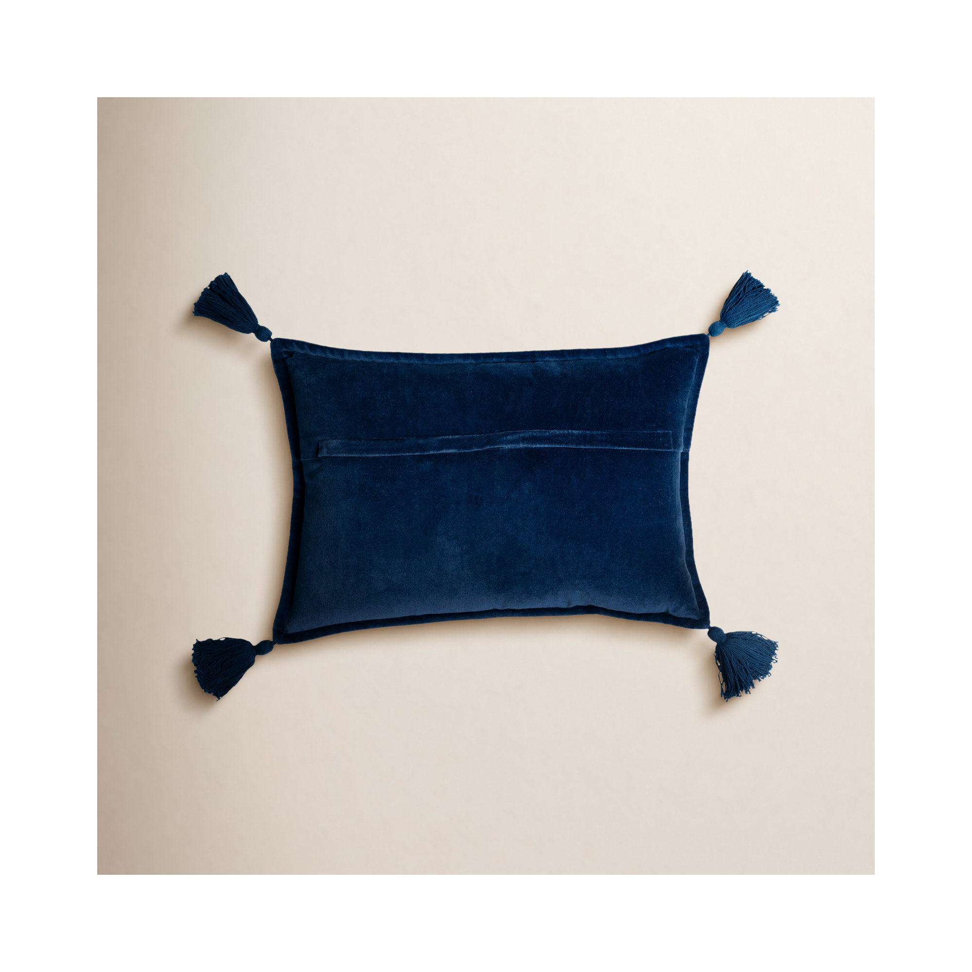 Norwin Tassels Cotton Lumbar Throw Pillow, Dark Blue, Pillow Cover Only - No Insert
