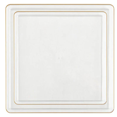 Clear with Gold Rim Square 10.75 Inches Plastic Dinner Plates