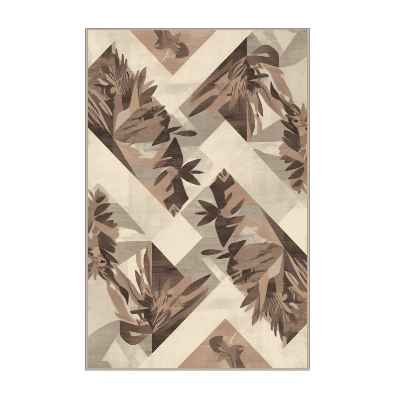 Tapis à motif géométrique doux et moelleux beige et moderne à motif géométrique Bran de Pandanus, 2 pi x 3 pi