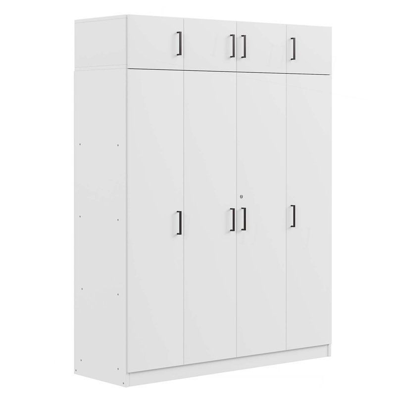 Armoire 4 portes avec 1 tiroir et armoire supérieure, Blanc