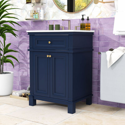24-Inch Bathroom Vanity with Ceramic Basin, Soft-Close Double Doors and Adjustable Interior Shelf