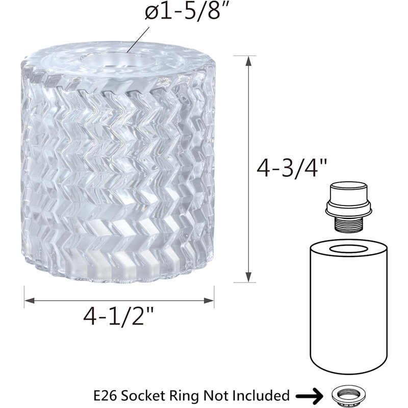 # 23646-60-1, transparent avec motif en losange pour luminaire, trou central de H 4-1 / 2 po x L 3/4: 42 mm.