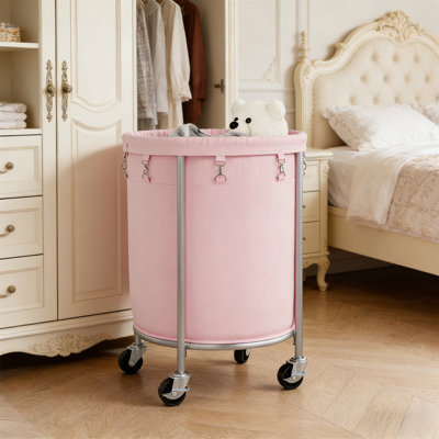 Laundry Cart With Wheeled Laundry Basket, 170 Liters, Detachable Inner Bag And Steel Frame, Circular, Equipped With 4 Casters And 2 Brakes, Suitable For Bedrooms, Bathrooms, And Laundry Rooms