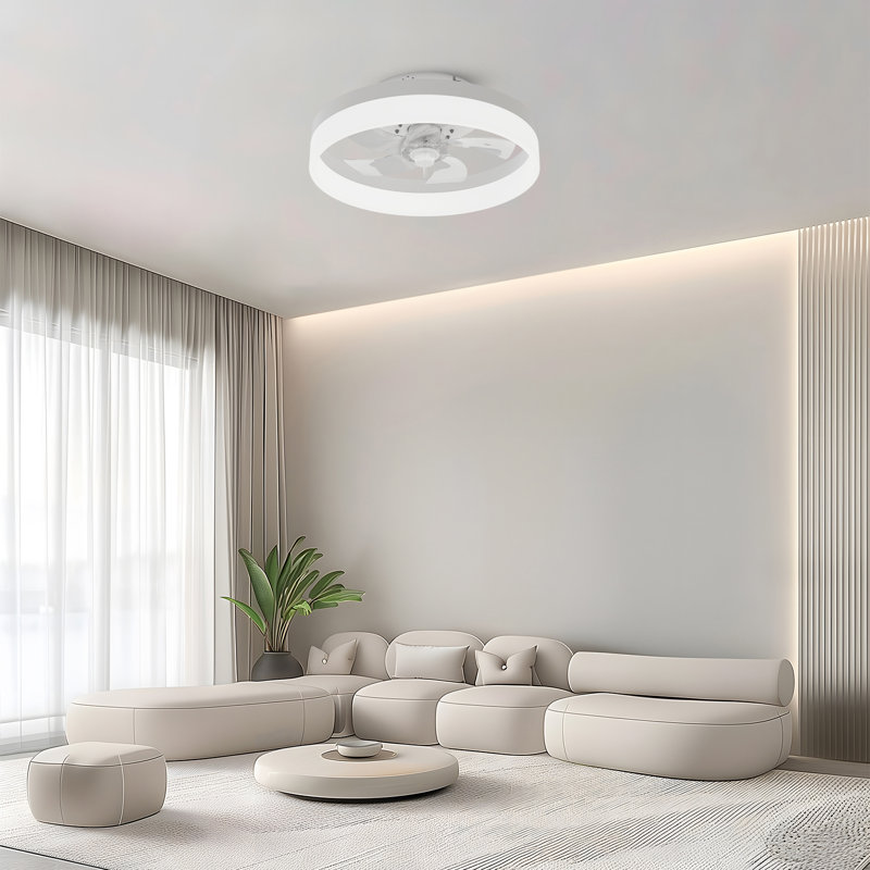 20''Flush Mount Modern Ceiling Fan With Lights and Remote Control, White