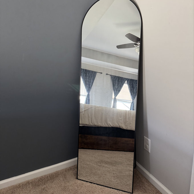 Alizeh Arched Metal Oversized Full Length Mirrors Wall Mirrors with Stand - Silver, 64" x 21"