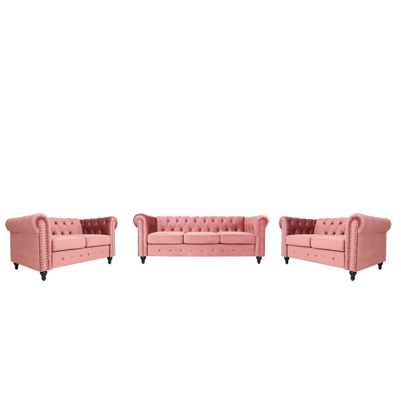 Ensemble de salon 3 pièces Vanmatre, Velours rose fumé