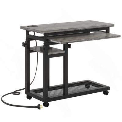 28"-39.3" Height Adjustable,Rolling C-Shaped Side Table with Keyboard Tray