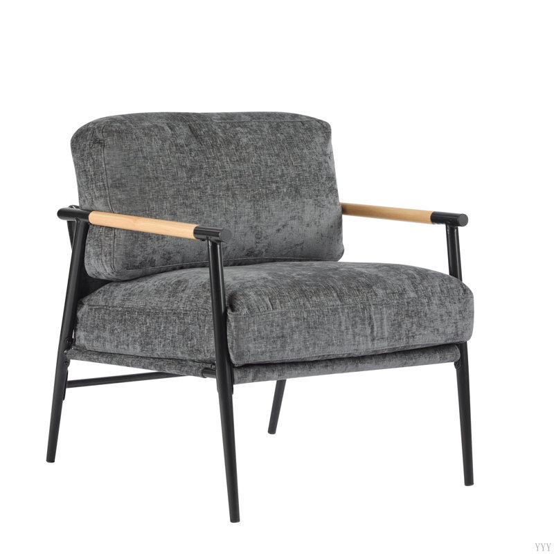 Metal Frame 27.56" Modern Accent Chair with Plush Cushions, Gray, Black