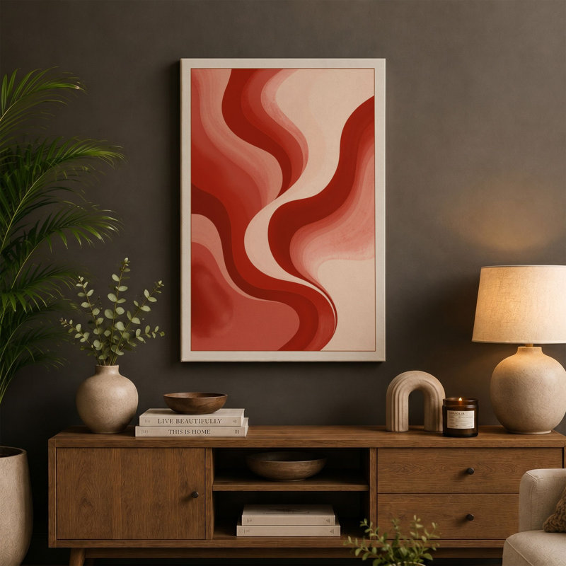 Crimson Flow Abstract - Wrapped Canvas, 24x16 - 61.0 x 40.6 cm, Terracotta Border