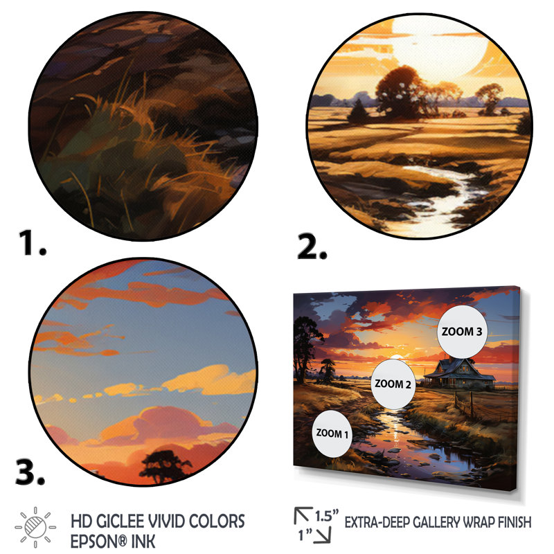 Markina " Farmhouse Sunset ", Cadre simple noir, H 16 po x l 32 po x P 1 po