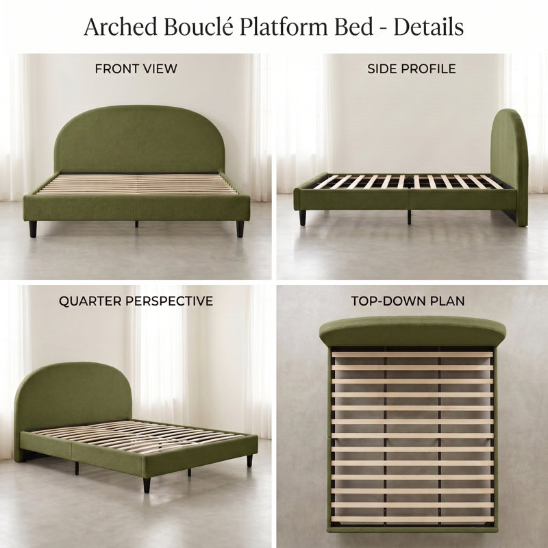 Upholstered Bed Frame, Green, King