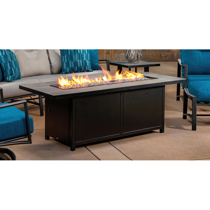 Capri Cast Iron Outdoor Fire Pit Table, 19" H x 58" W x 36" D, Pallazo White, Copper Creek