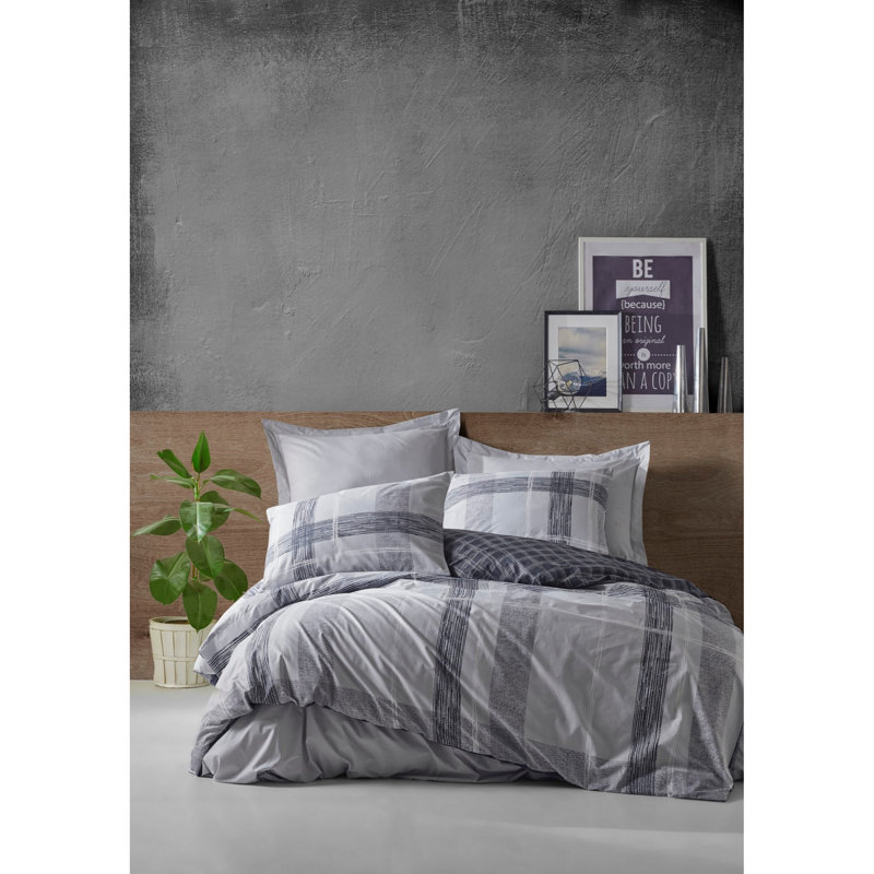 Cotton Plaid Duvet Cover, Full Duvet Cover + 2 24" x 28" Pillowcases