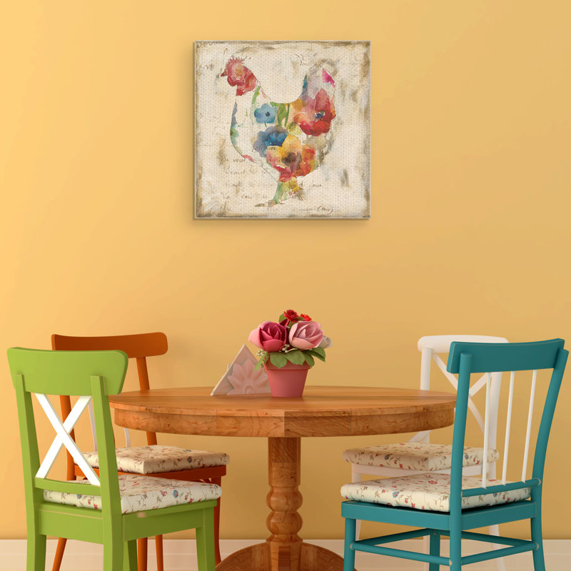 « fleured poule », reproduction de peinture à l’aquarelle sur toile tendue, H 16 po x l 16 po x P 2 po