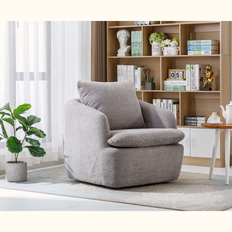 Fauteuil demi-tonneau pivotant l 32,48 po Willenzard, Velours gris