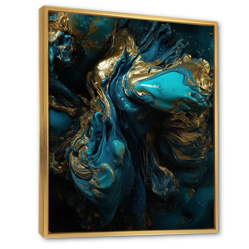 Abstrait liquide, reproduction sur toile, H 20 po x l 12 po x P 1 po, Toile avec cadre flottant or