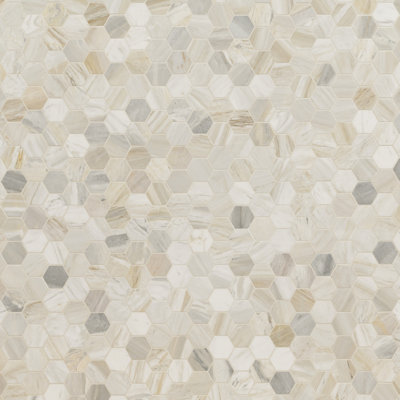 Carreau de sol en mosaïque en marbre poli Selene Oro Hexagon 12 po x 12 po