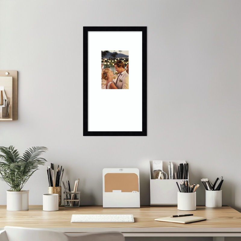 Svelte Wood Picture Frame, Svelte Noir Black Smooth Bright White, 10x18 Matted to 5x7