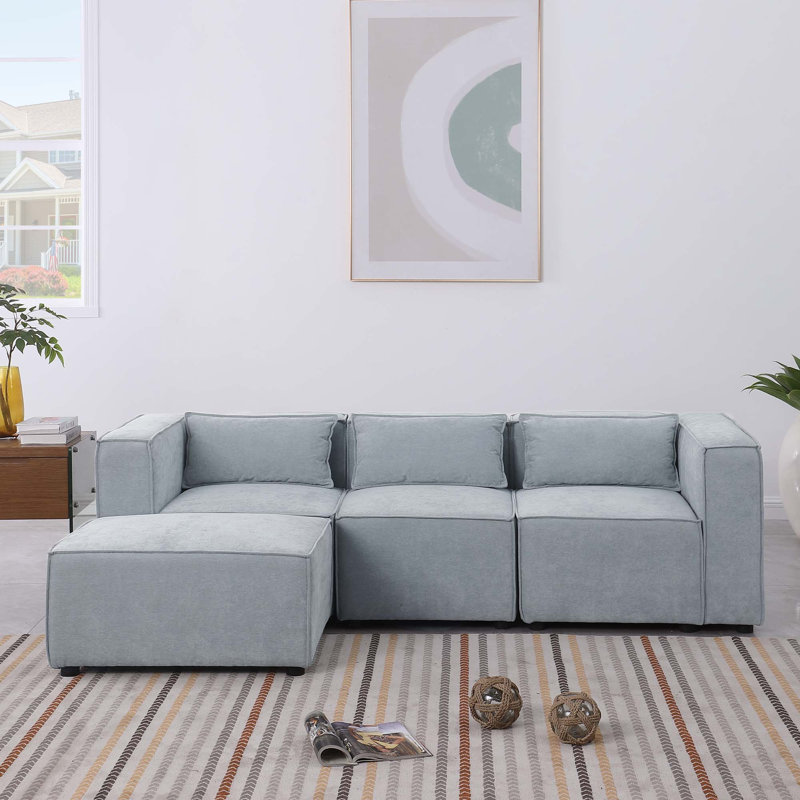 Canapé modulaire rembourré Chenille, Bleu grisâtre, H 26,4 po x l 80,5 po x P 33,5 po