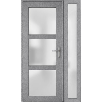 Façade extérieure pré-suspendue Fibre de verre porte givrée / Manux 8552 gris cendré / côté extérieur fenêtre / bureau Portes d'entrée commerciales et résidentielles Garage de patio-l 36 po x H 80 po -Ins droite