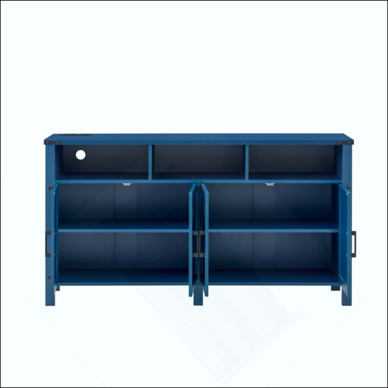 Modern 4-Door Sideboard Buffet With Power Outlets & USB Ports, Adjustable Shelves And Half-Open Storage Cabinet, Metal Accents & Aluminum Handles For Living Room, Dining Room, Entryway