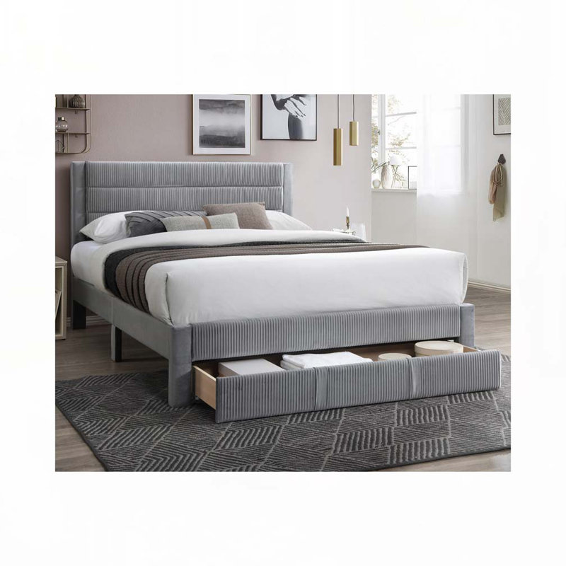 Lit de rangement en velours Mercer41, Gris, Grand lit