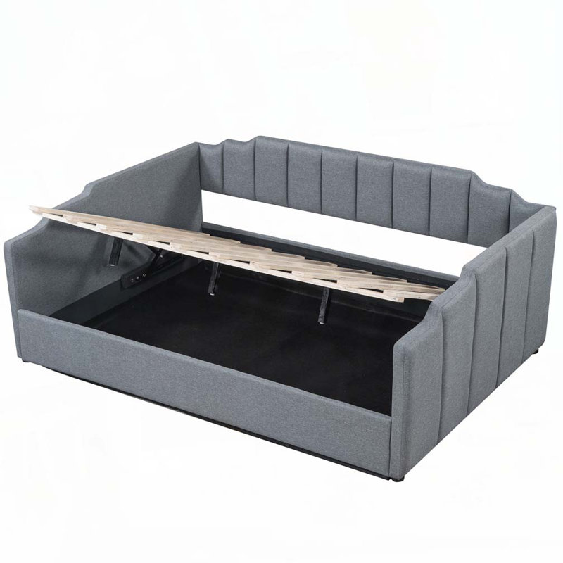 Upholstered Daybed with Underneath Storage, Gray, Full/Double