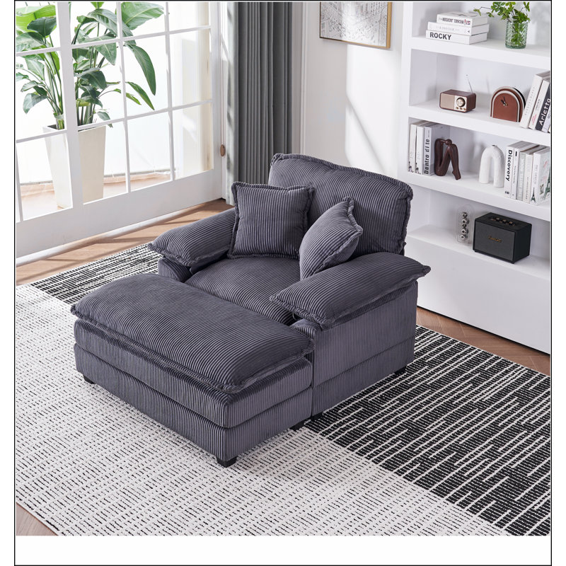 Canapé simple en velours côtelé de 56,3 pouces avec 2 coussins décoratifs et un repose-pieds, canapé confortable et profond pour le salon