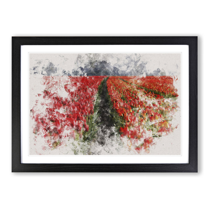 Field of Tulips - Picture Frame Painting, 65cm H x 90cm W x 2cm D, Black Framed