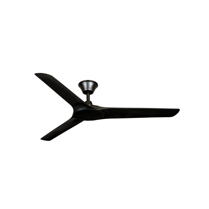 Abyss 56in 3-Blades Indoor/Outdoor Ceiling Fan with Remote Control, Black, Black