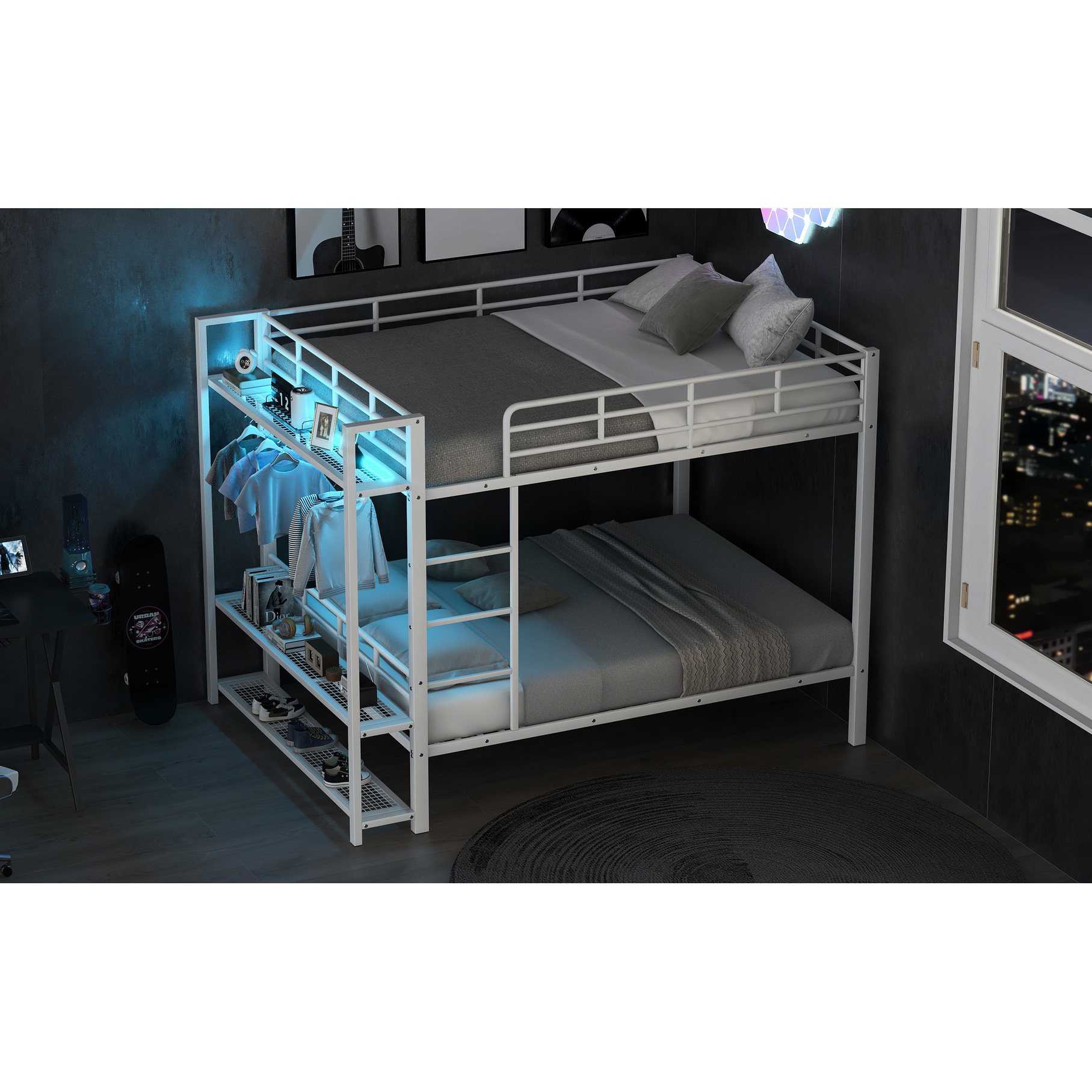 Ivy Bronx Full Size Metal Bunk Bed With Storage And Remote - Controlled ...