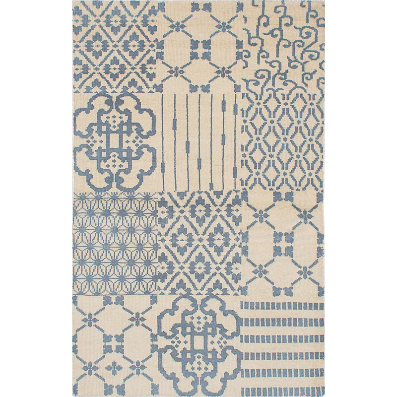Tapis crème unique en laine noué à la main des années 2010 de 5 pi x 8 pi Groh