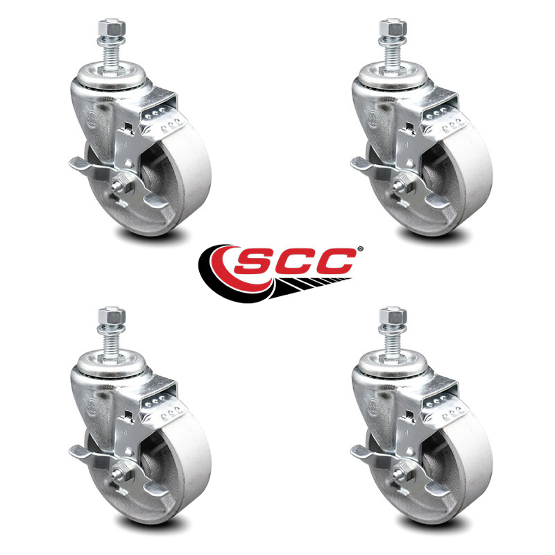 Roulettes semi-pivotantes en acier inoxydable avec roulette de 4 po et tige de 4 mm de 12 mm avec plateau supérieur BRK