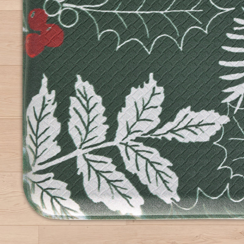 Ensemble de tapis de cuisine Laura Ashley Christmas Holly Leaves, Green