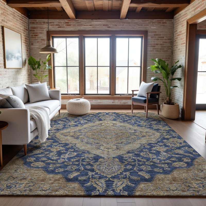 Premium Machine Washable Gurubaksh AMF1151 Global Rug, Rectangle 10 pi x 14 pi