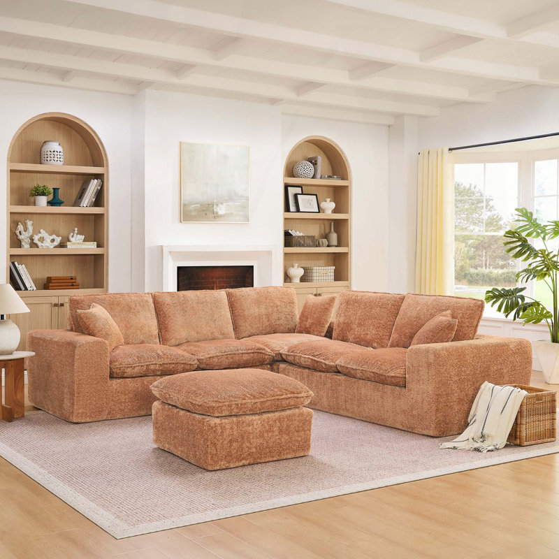 Canapé modulaire en L avec repose-pieds Modular Boucle, Orange