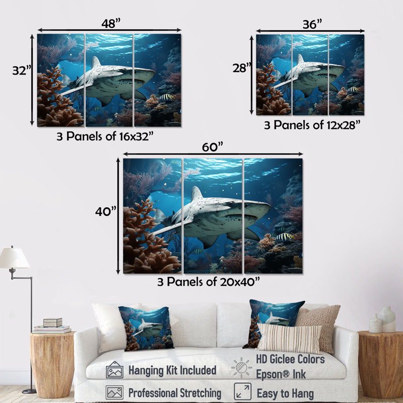 «Coral Sharks Ballet - Coastal Coral Under Water», ensemble de reproduction d'art mural, H 40 po x l 60 po