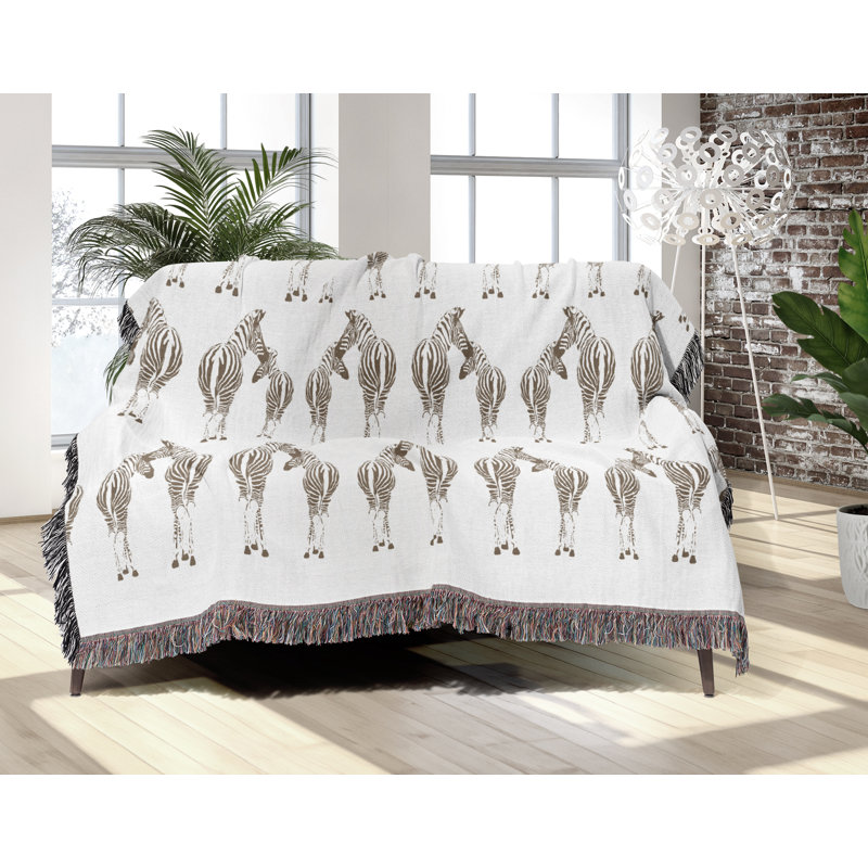 Jeté en mélange de coton Ziggy Zebra, L 60 po x l 60 po, Beige / Blanc cassé