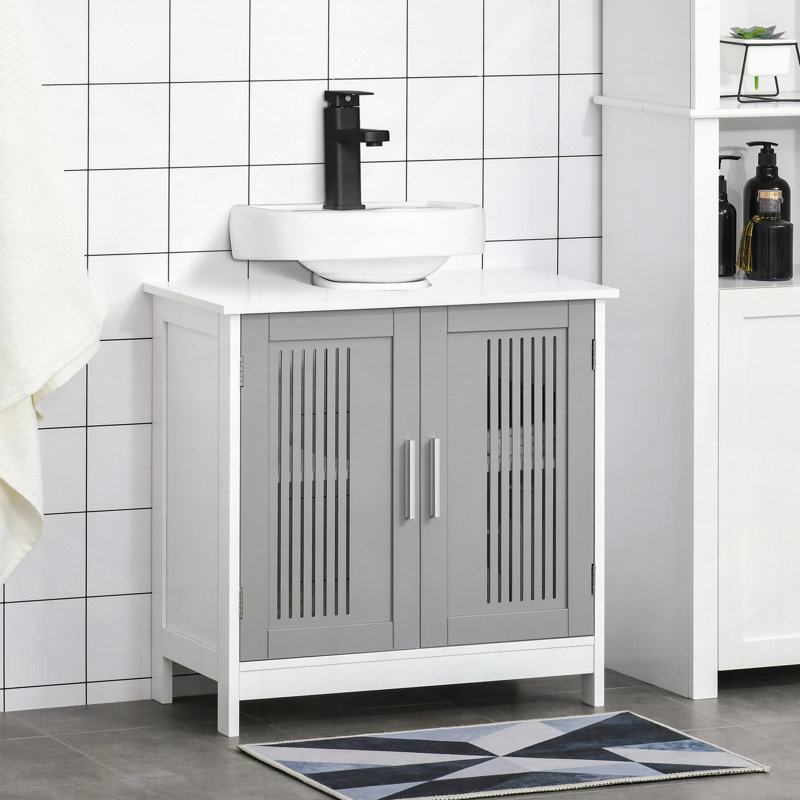 Armoire de meuble-lavabo moderne sous le comptoir avec 2 portes et piédestal sous le lavabo avec tablettes réglables