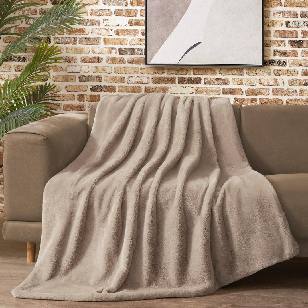Lucky Brand Reversible Solid Rabbit Mink Faux Fur Luxurious & Soft Thow Blankets - 50" x 70" Lucky Brand
