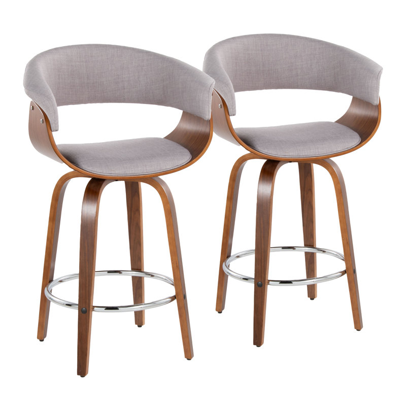 Walnut and Chrome Swivel Counter Stools with Cushioned Seat