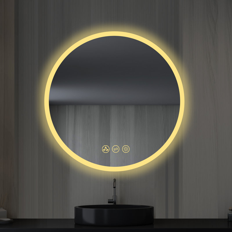 Portsmouth LED Lighted Bathroom Mirror with Defogger – Wall-Mounted Vanity Mirror with Touch Control, Dimmable Lighting & Adjustable Color Temperature