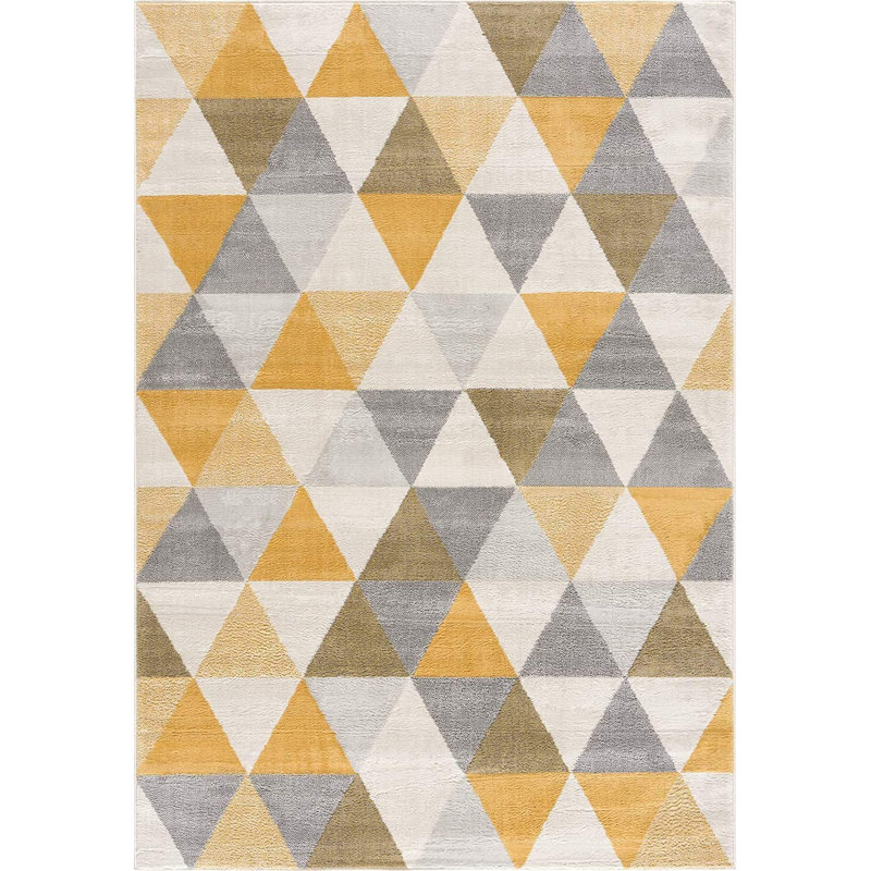 Tapis jaune à motif de treillis triangulaire, Rectangle 3 pi x 5 pi